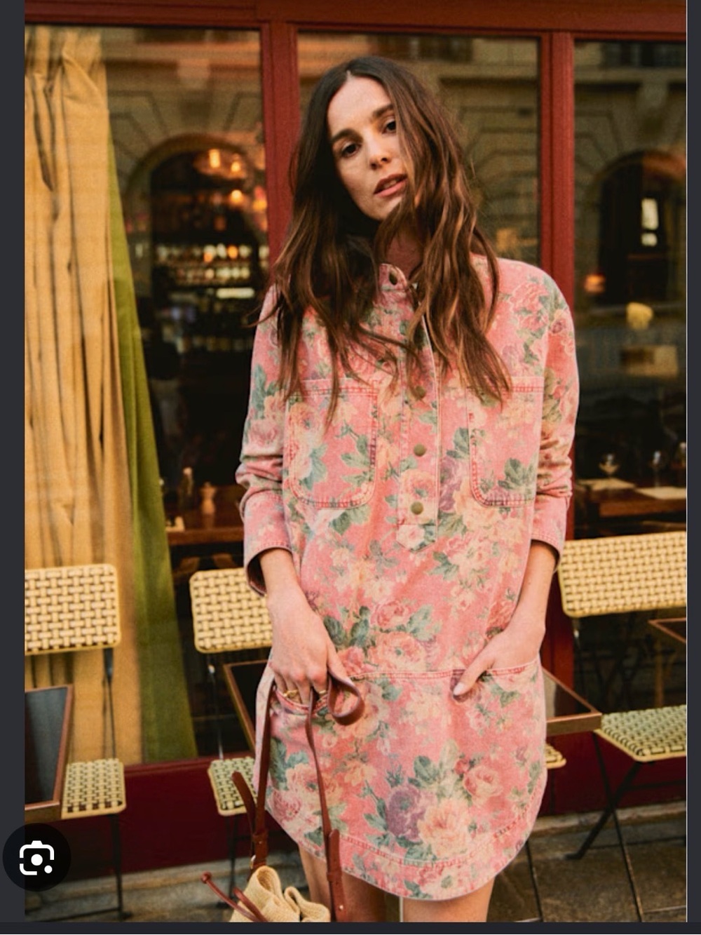 Sezane Salome Pink Floral Oversized denim dress
